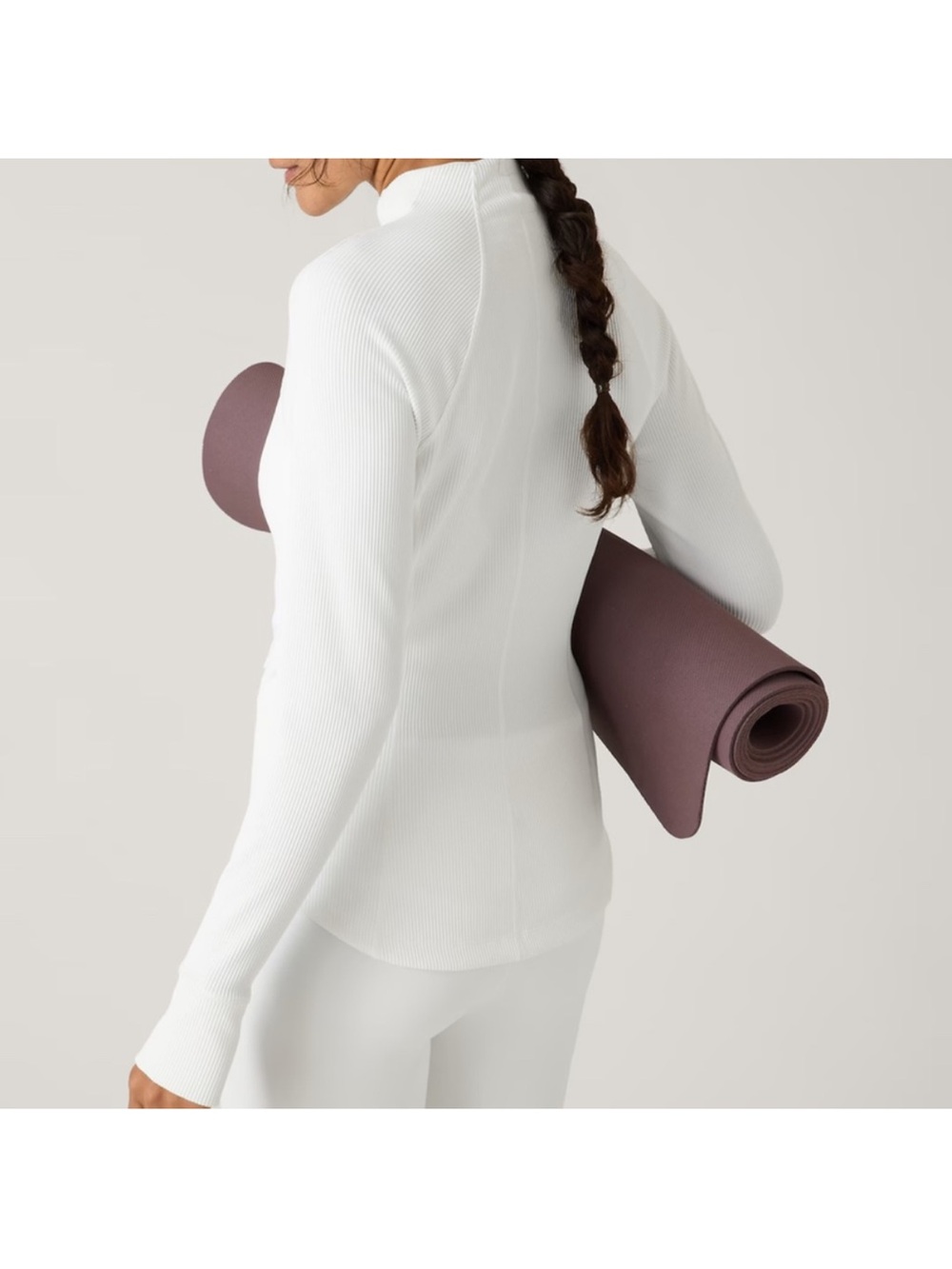 Athleta Salutation Ribbed Jacket White Full Zip Yoga Bomber Small - Picture 3 of 6